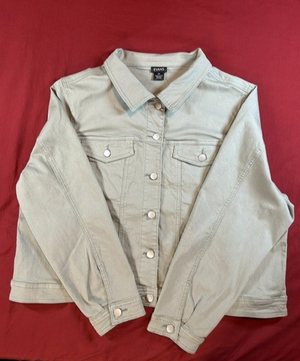 Evans Womens Jacket Size 24 Avocado Green Utility Denim Style City Chic Collecti